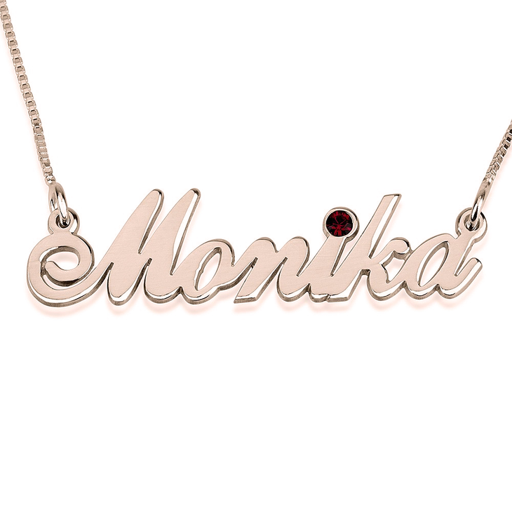 Rose gold birthstone name necklace