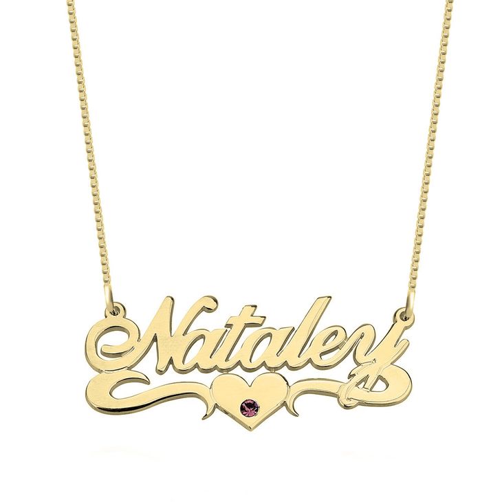 Birthstone Name Necklace with Heart 