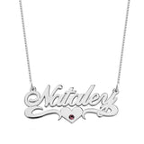 Silver Birthstone & heart Name Necklace 
