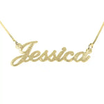 Gold brushed name necklace with Jessica script