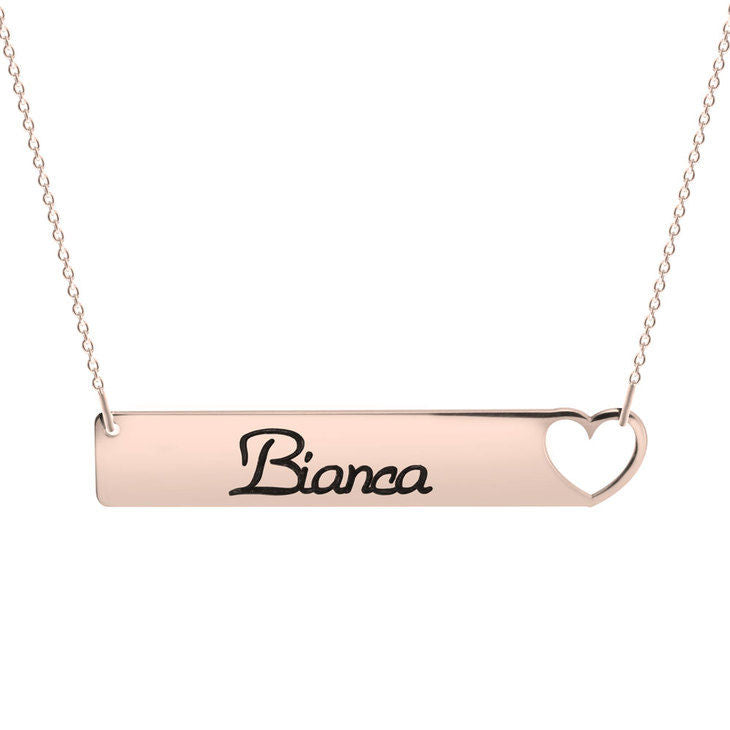Custom Name Cut Out Heart Bar Necklace