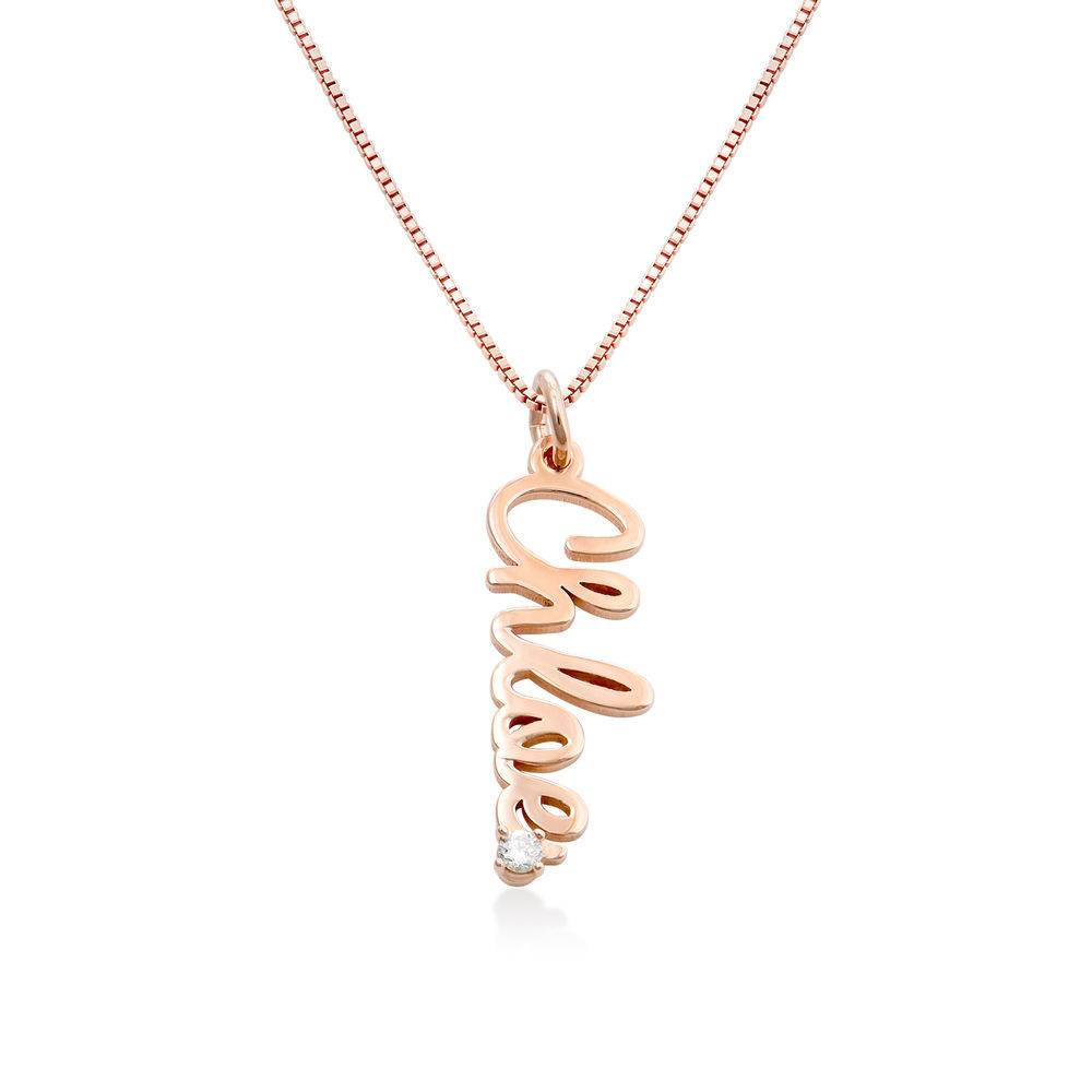 English Cursive Vertical Name Necklace with Diamond