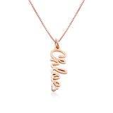 English Cursive Vertical Name Necklace with Diamond