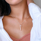 English Cursive Vertical Name Necklace with Diamond