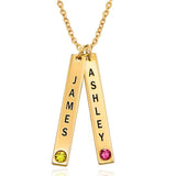 Engraved Vertical Bar Necklace with birthstone