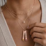 Engraved Vertical Bar Necklace with birthstone