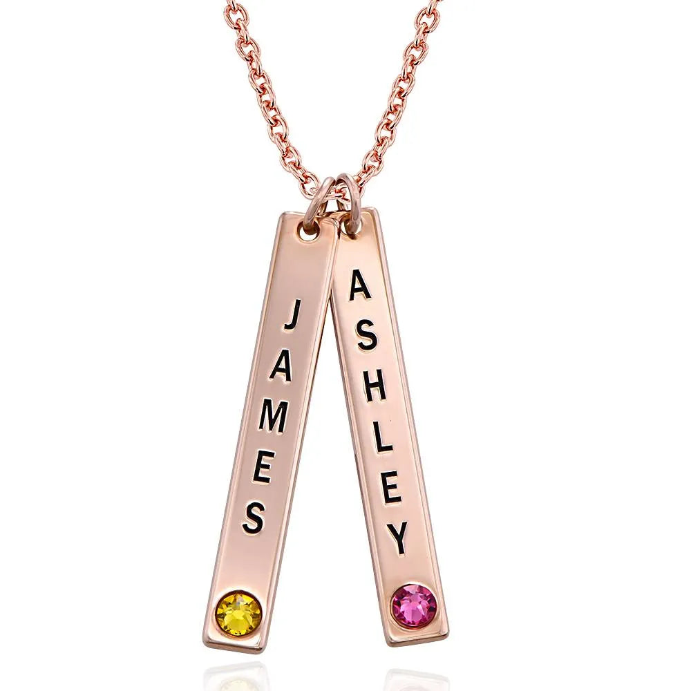 Engraved Vertical Bar Necklace with birthstone