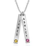 Engraved Vertical Bar Necklace with birthstone