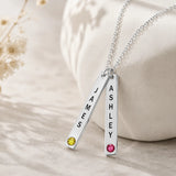 Engraved Vertical Bar Necklace with birthstone