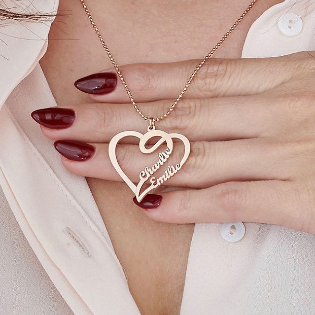 Personalized heart necklace with two names