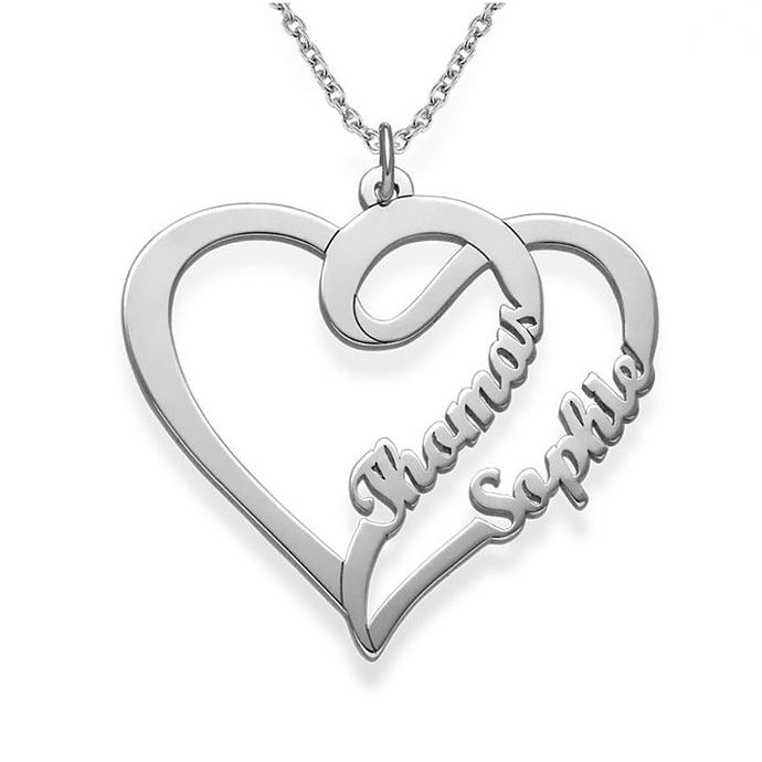 Heart double-name necklace in sterling silver
