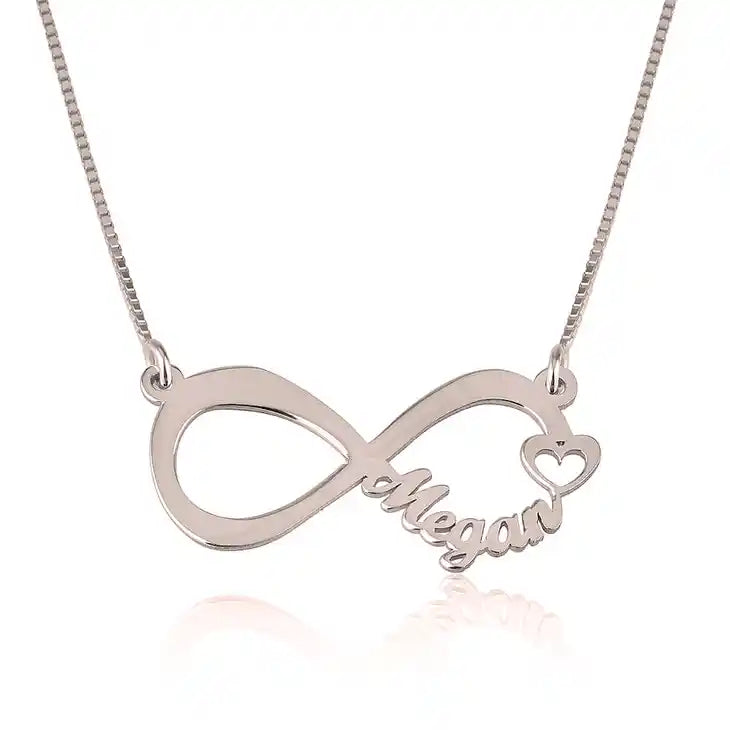 Rose gold infinity name necklace with heart