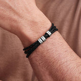 Leather Bracelet for Men with Silver Engraved beads