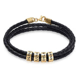 Leather Bracelet with Custom Engraved beads