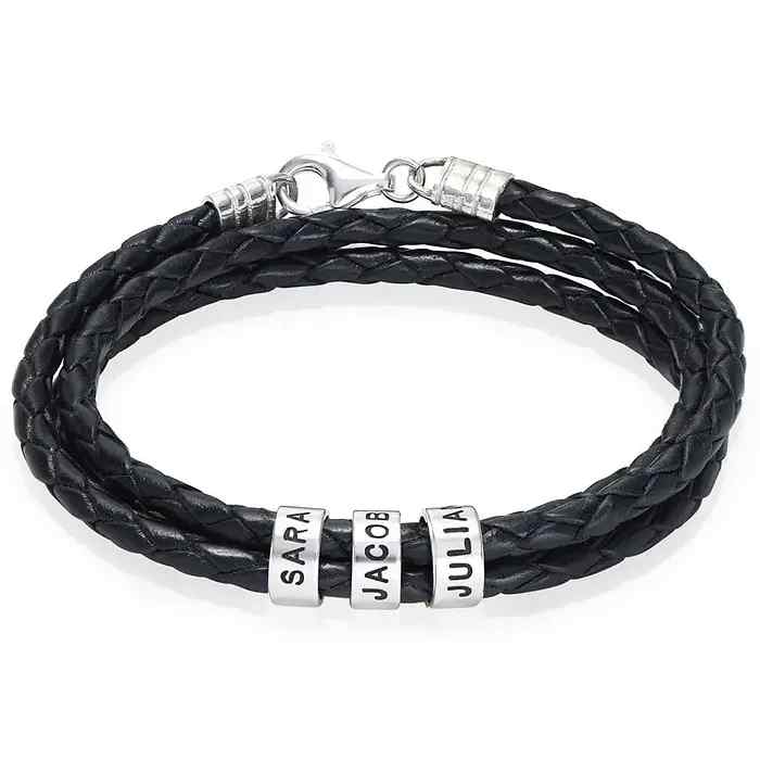 Leather Bracelet for Men with Small Custom Beads