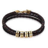 Leather Bracelet for Men with Small Custom Beads in Brown