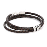 Leather Bracelet for Men with Small Custom Beads in Brown