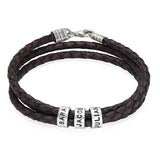 Leather Bracelet for Men with Small Custom Beads in Brown