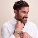 Leather Bracelet for Men with Small Custom Beads in Brown