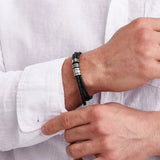 Leather Bracelet for Men with Small Custom Beads in Brown