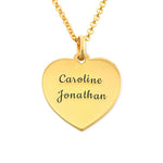 Engraved heart necklace with custom text