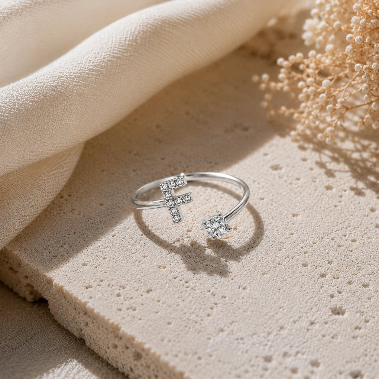 Personalized Moissanite Initial Ring