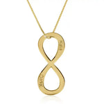 Gold infinity pendant necklace with engraved names