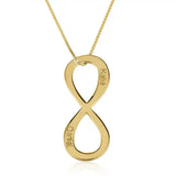 Gold infinity pendant necklace with engraved names
