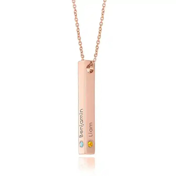 18k Rose-Gold platted vertical bar necklace with birthstones – customizable jewelry gift