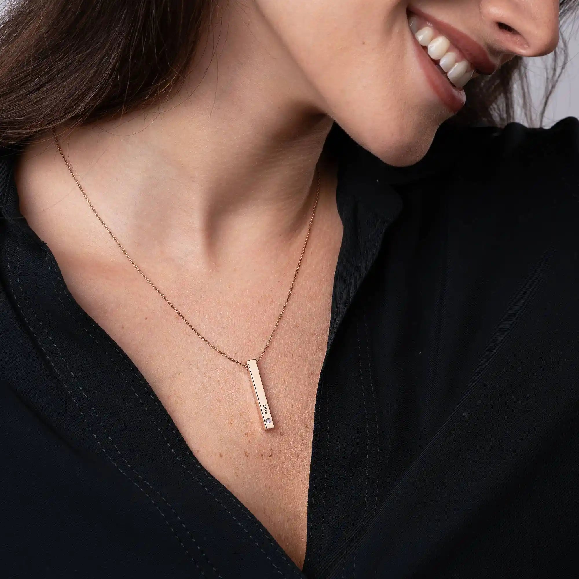 18k Rose-Gold platted vertical bar necklace with birthstones – customizable jewelry gift
