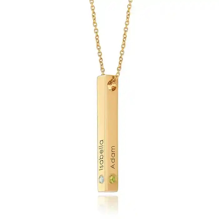 18k Gold platted vertical bar necklace with birthstones – customizable jewelry gift