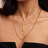 Engraved 3D bar necklace in gold with customizable 4-sided personalization pendant