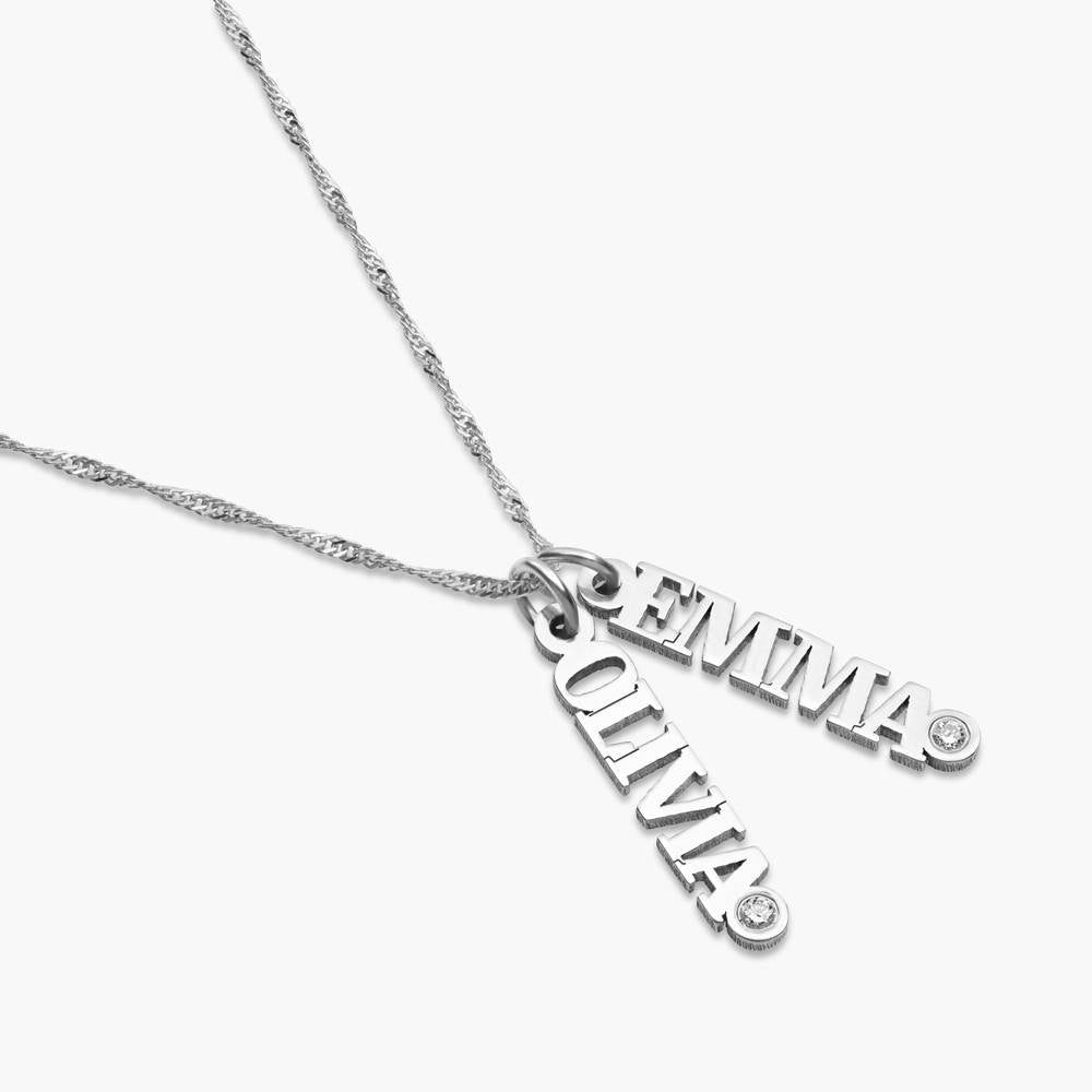 English Capital Vertical Name Necklace With Diamond